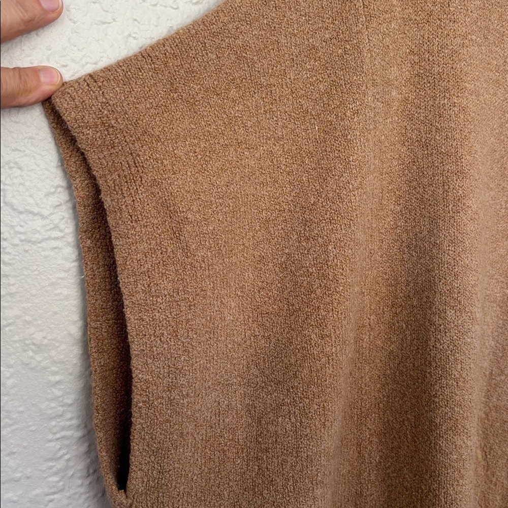 Lou & Grey Camel sleeveless oversized pullover Mock Neck poncho sweater XS/S - Picture 2 of 8